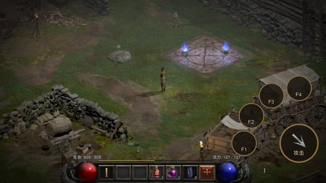 Act I in Diablo II Resurrected running on a phone via D2R Mobile