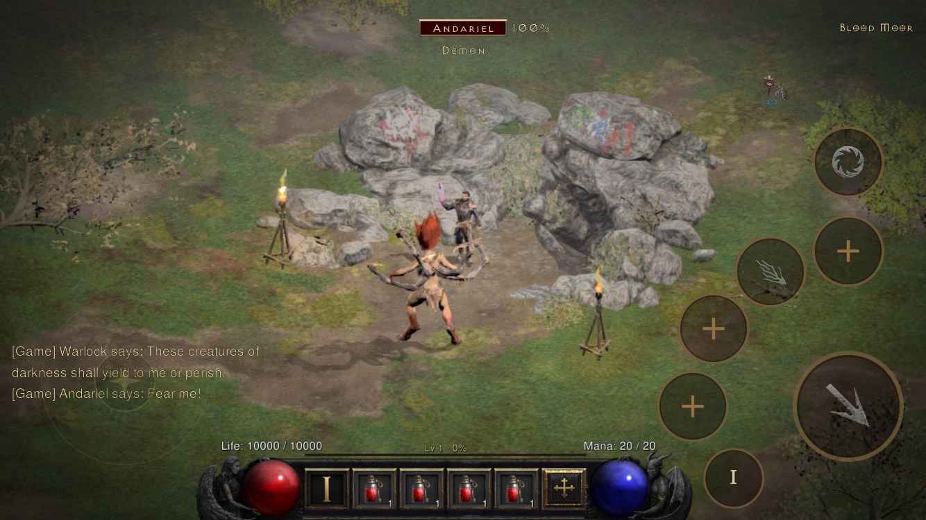 Touch combat in D2R Mobile with the boss health bar pinned to the top